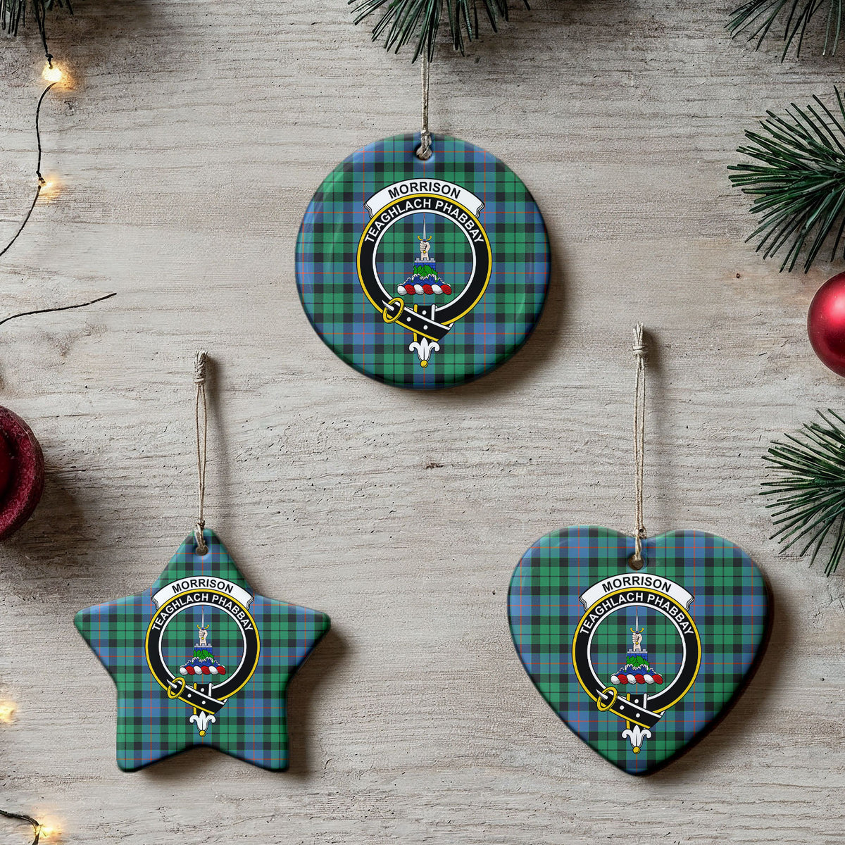 Morrison Ancient Tartan Crest Christmas Ceramic Ornament