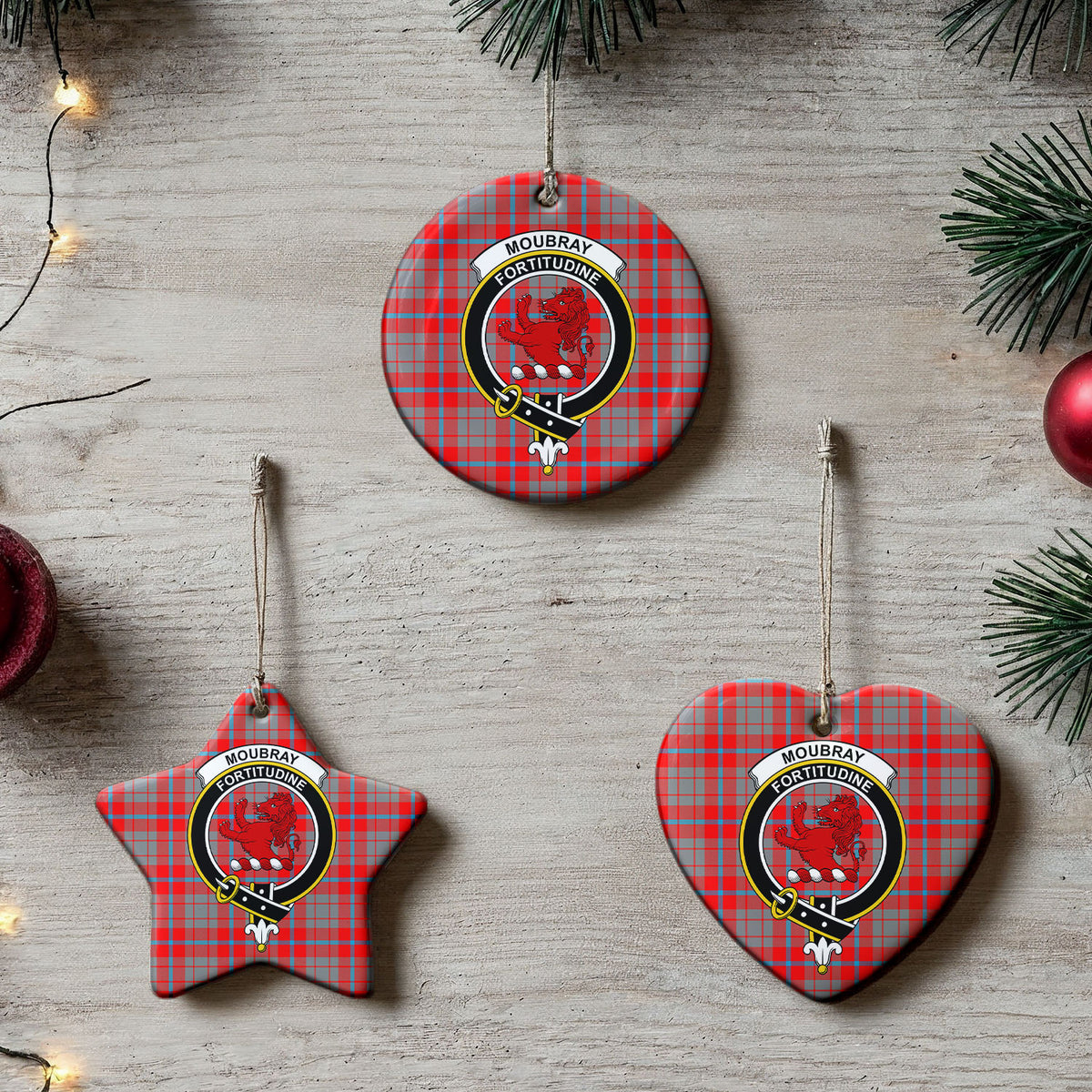 Moubray Tartan Crest Christmas Ceramic Ornament