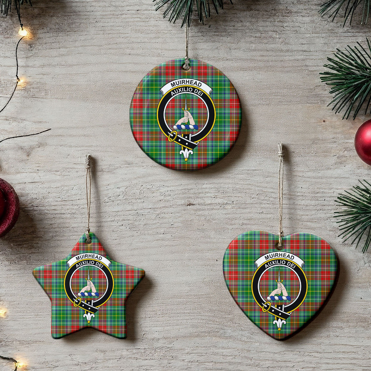 Muirhead Tartan Crest Christmas Ceramic Ornament