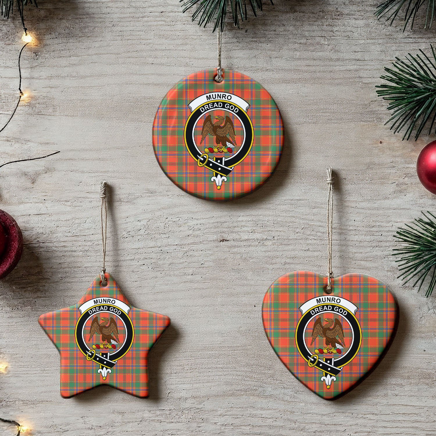 Munro Ancient Tartan Crest Christmas Ceramic Ornament