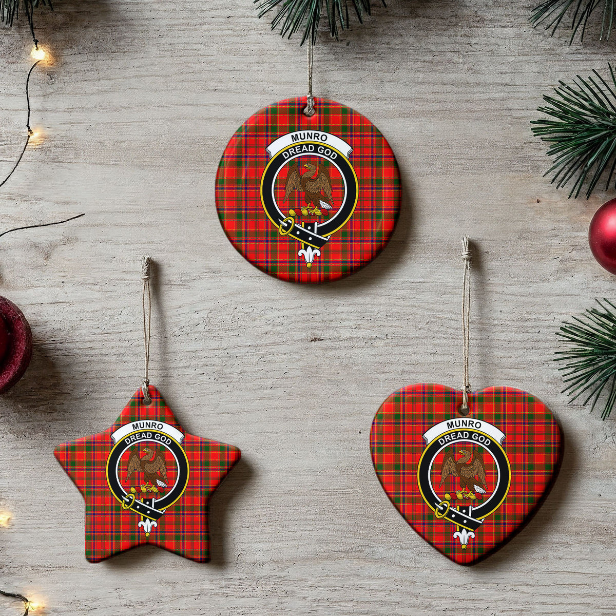 Munro Modern Tartan Crest Christmas Ceramic Ornament