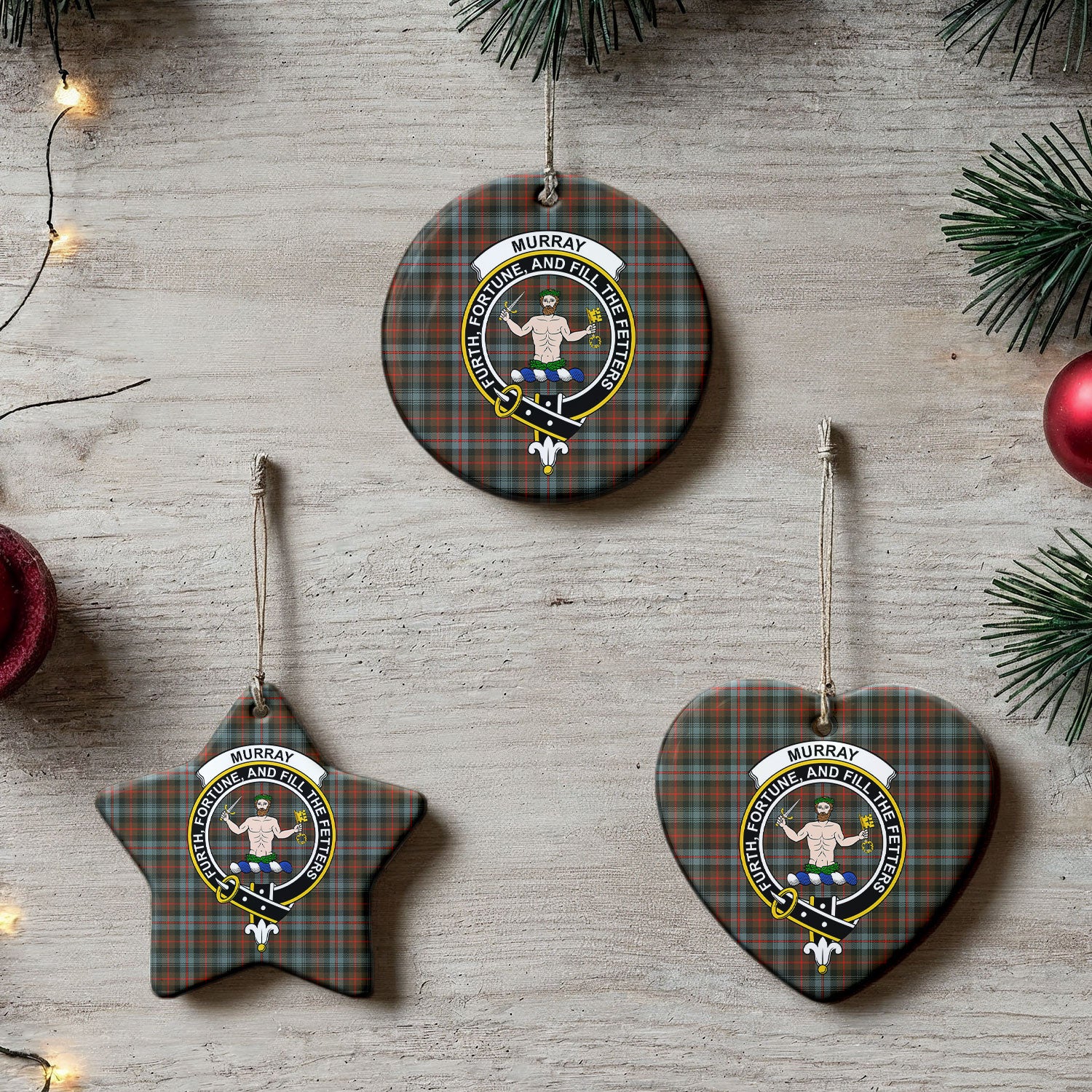 Murray of Atholl Weathered Tartan Crest Christmas Ceramic Ornament
