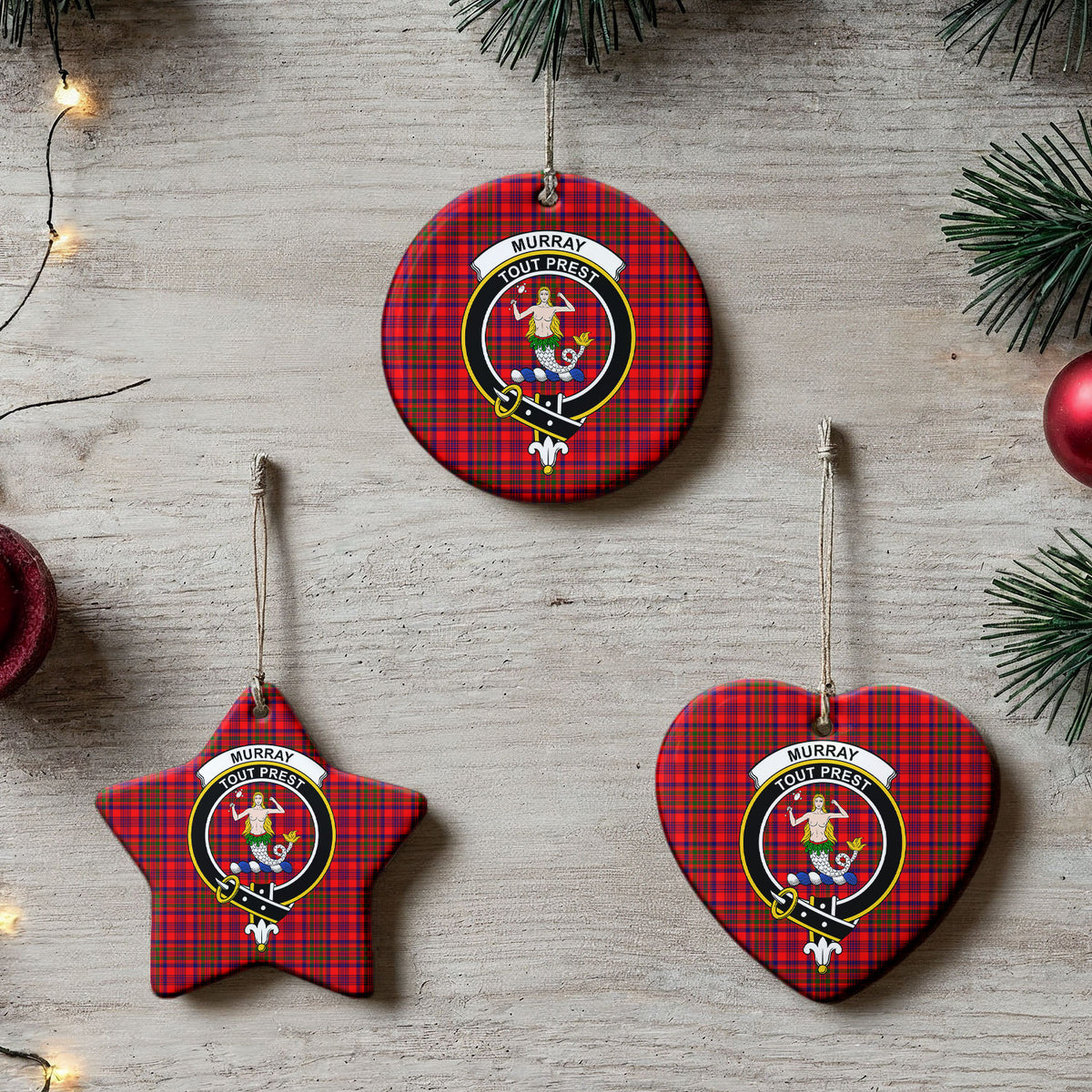 Murray of Tulloch Modern Tartan Crest Christmas Ceramic Ornament