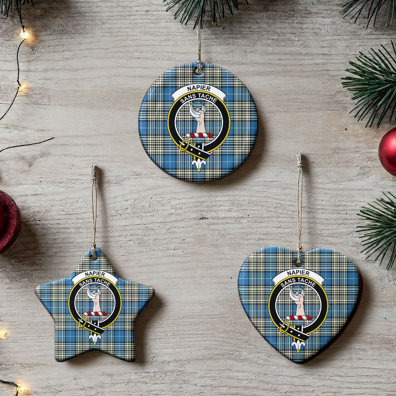 Napier Ancient Tartan Crest Christmas Ceramic Ornament