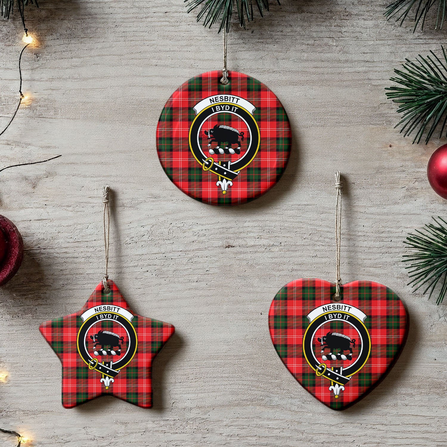 Nesbitt Modern Tartan Crest Christmas Ceramic Ornament