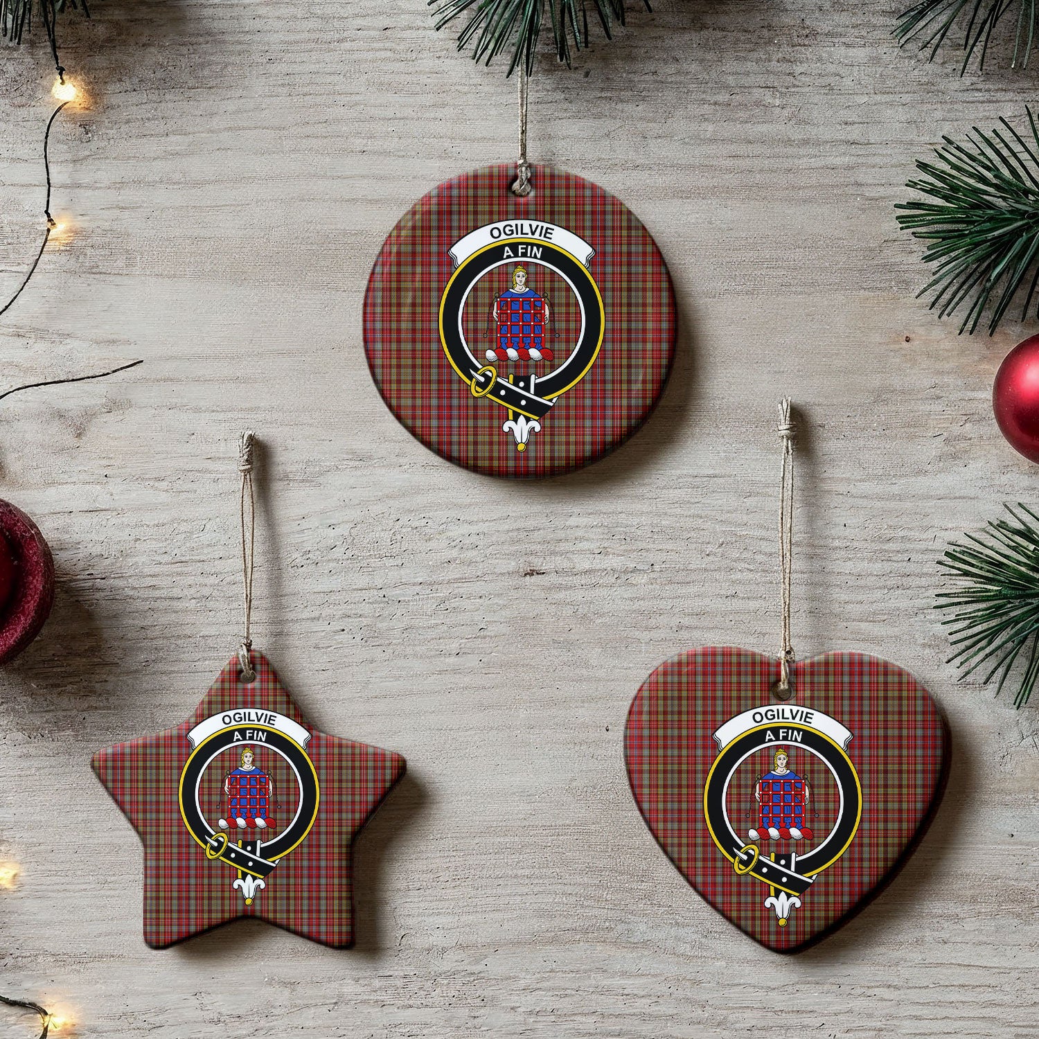 Ogilvie Tartan Crest Christmas Ceramic Ornament