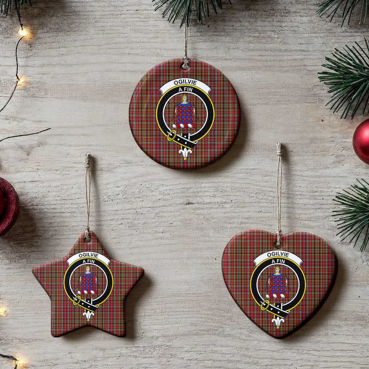 Ogilvie Tartan Crest Christmas Ceramic Ornament