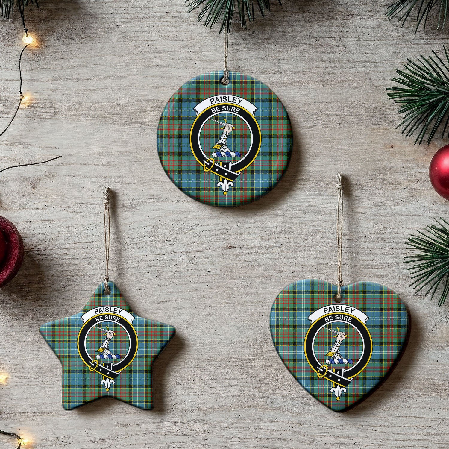 Paisley District Tartan Crest Christmas Ceramic Ornament