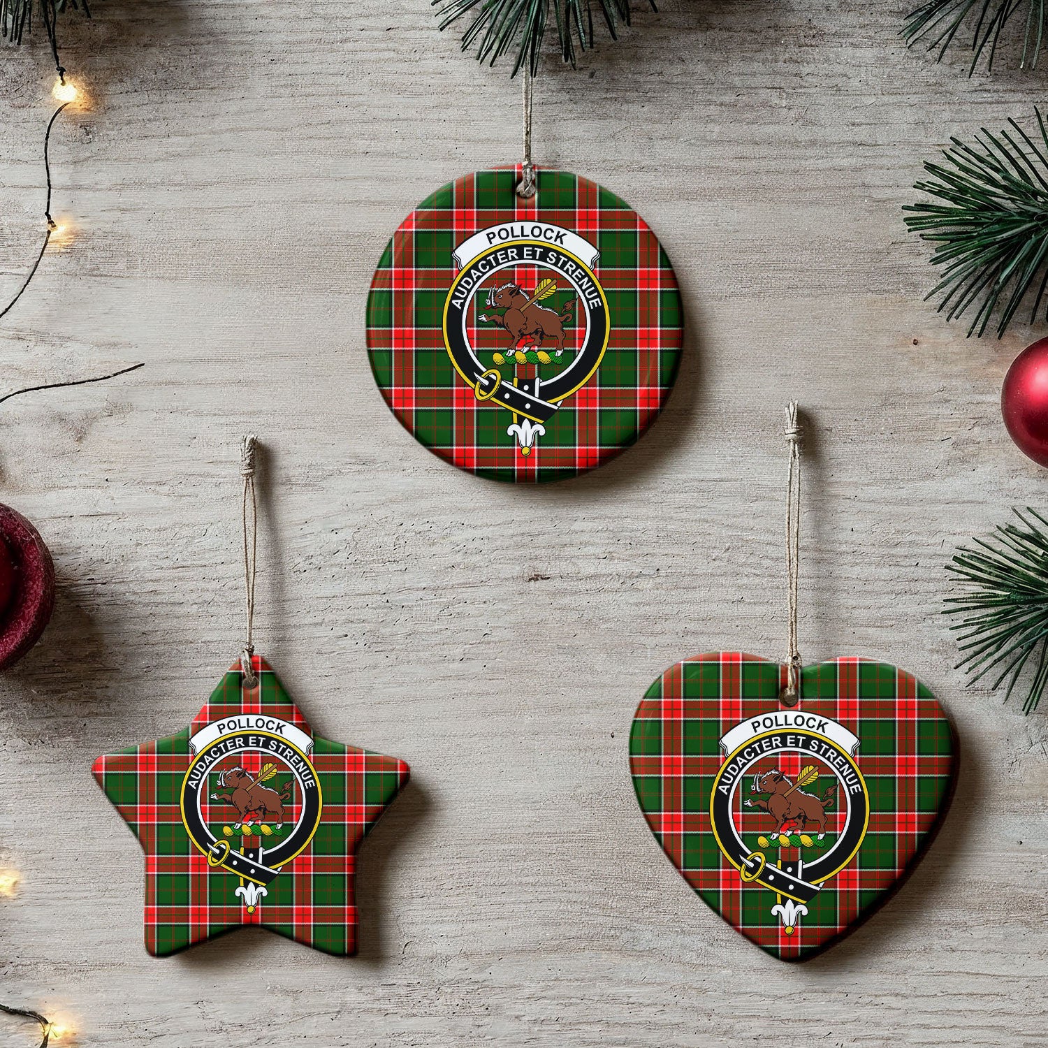 Pollock Tartan Crest Christmas Ceramic Ornament