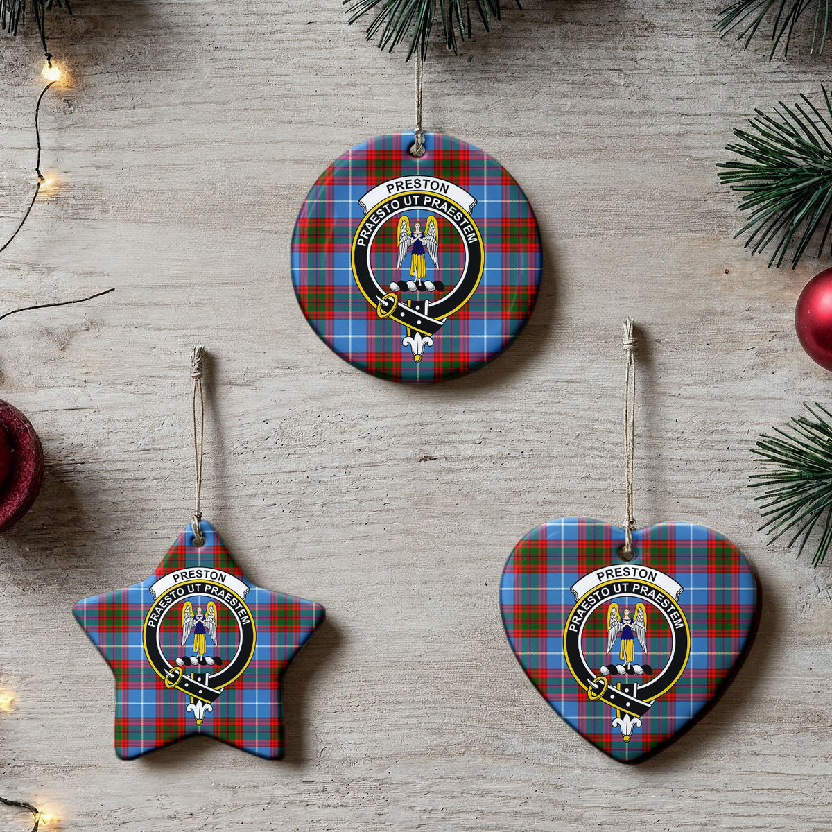 Preston Tartan Crest Christmas Ceramic Ornament