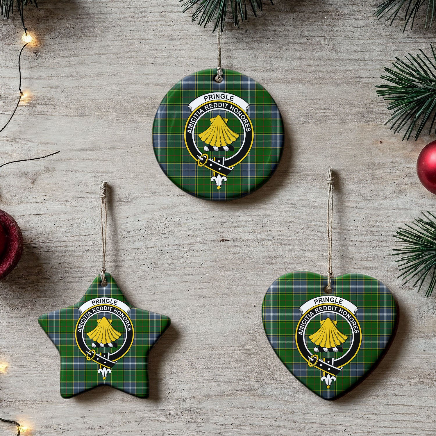 Pringle Tartan Crest Christmas Ceramic Ornament