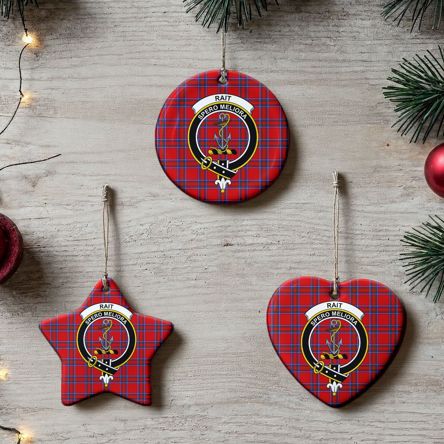 Rait Tartan Crest Christmas Ceramic Ornament