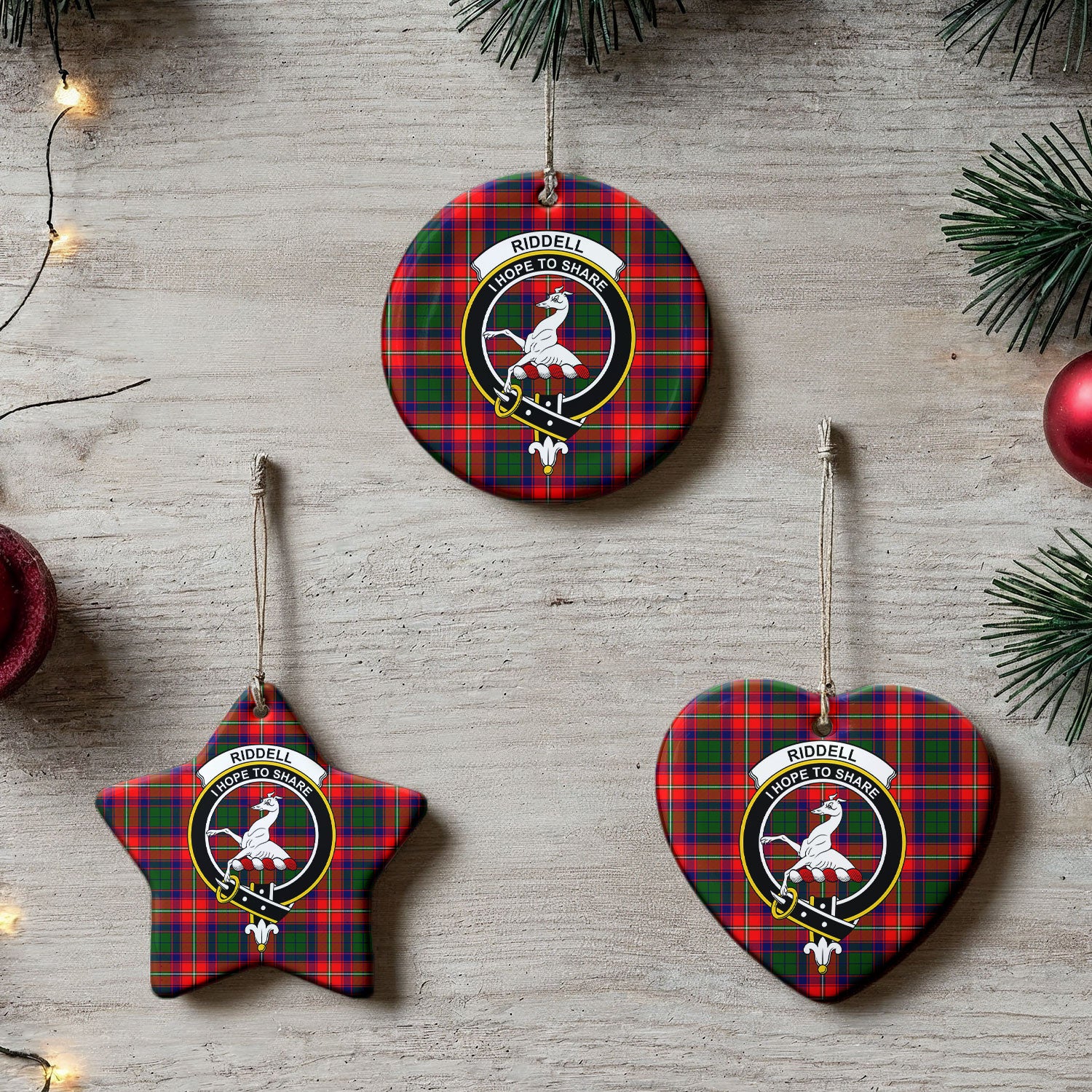 Riddell Tartan Crest Christmas Ceramic Ornament