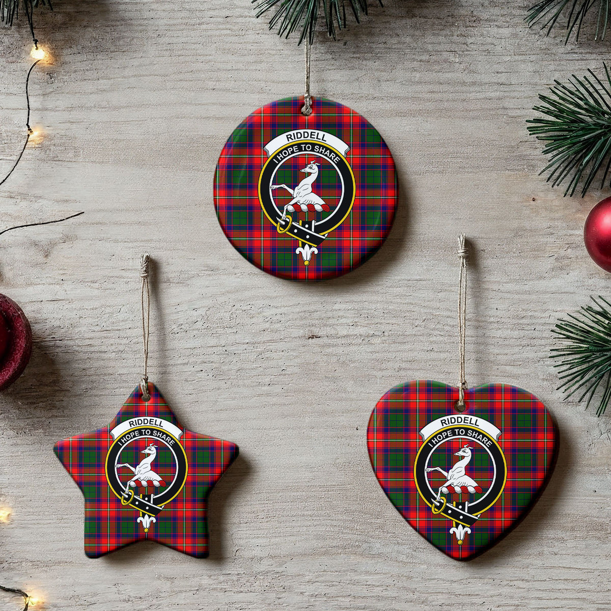 Riddell Tartan Crest Christmas Ceramic Ornament