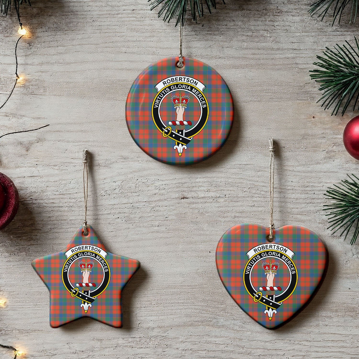 Robertson Ancient Tartan Crest Christmas Ceramic Ornament