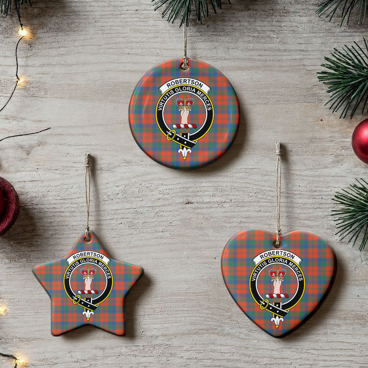 Robertson Ancient Tartan Crest Christmas Ceramic Ornament