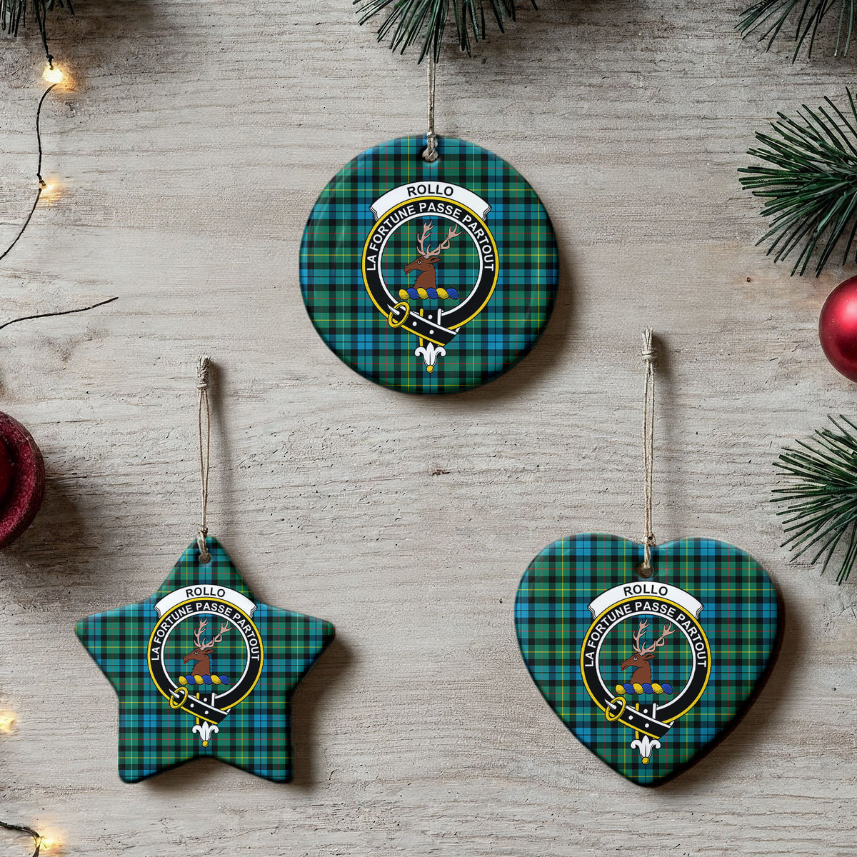 Rollo Ancient Tartan Crest Christmas Ceramic Ornament