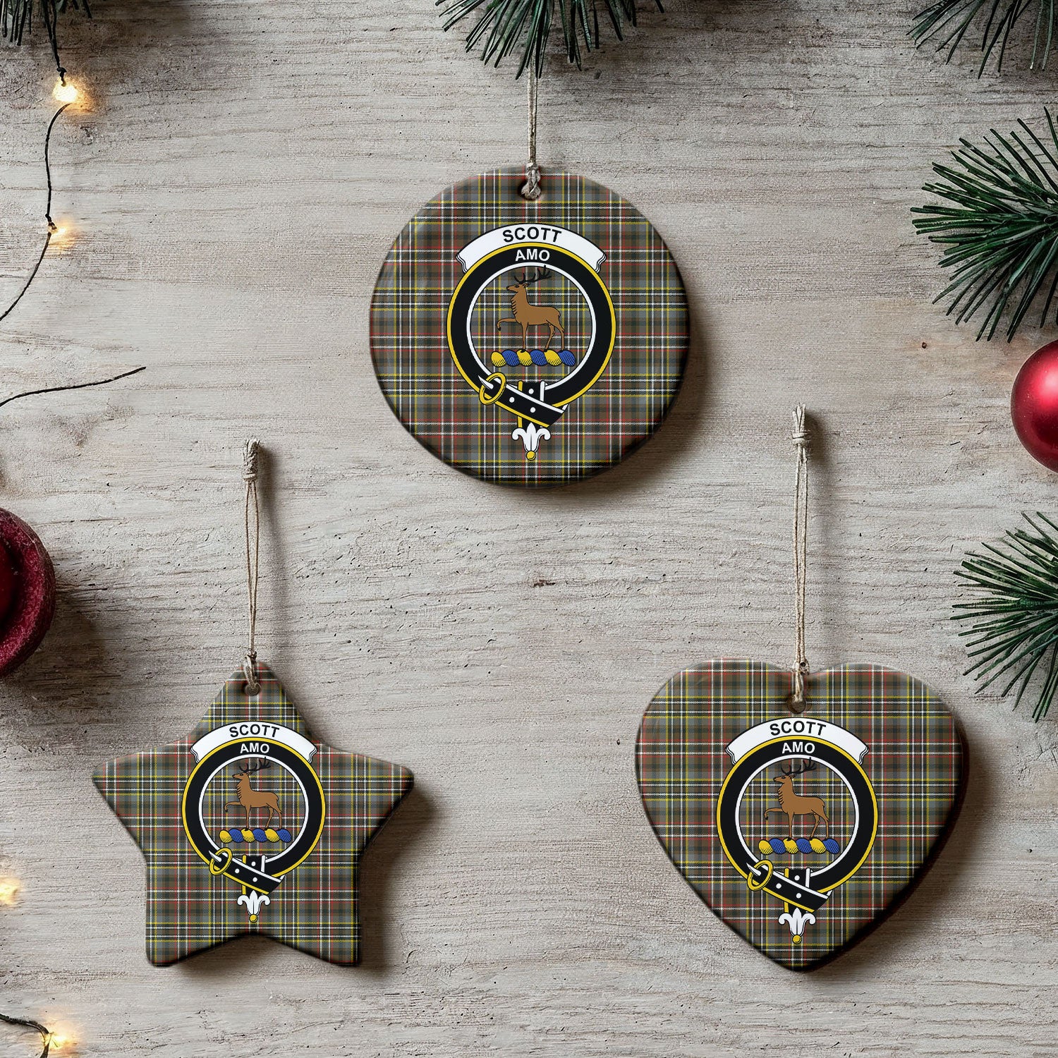 Scott Green Weathered Tartan Crest Christmas Ceramic Ornament