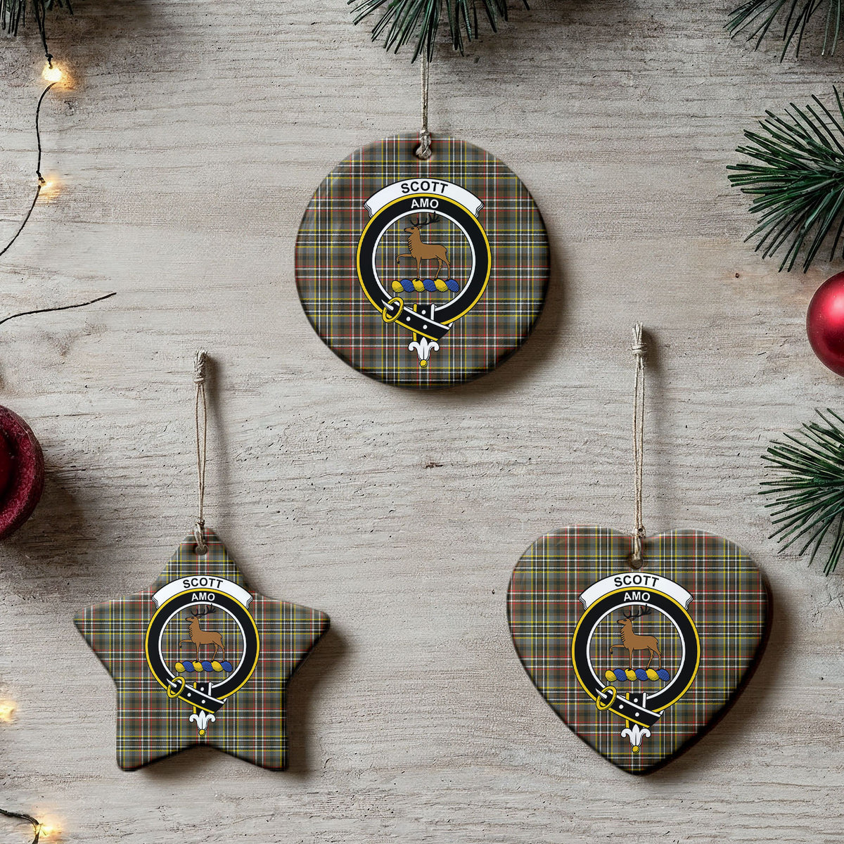 Scott Green Weathered Tartan Crest Christmas Ceramic Ornament