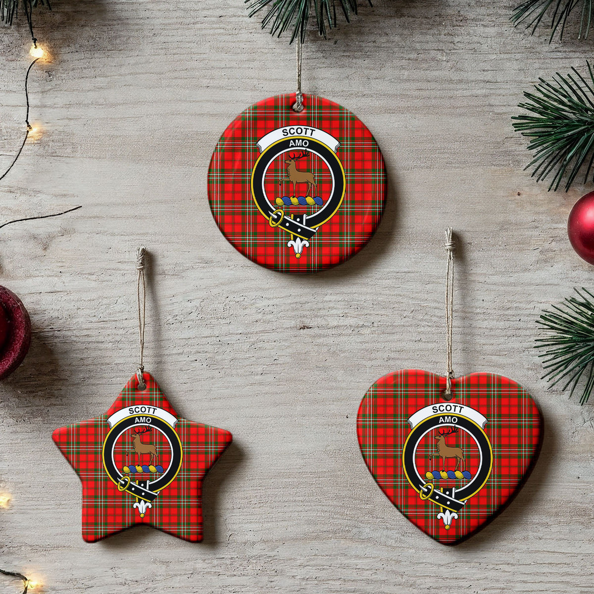 Scott Modern Tartan Crest Christmas Ceramic Ornament