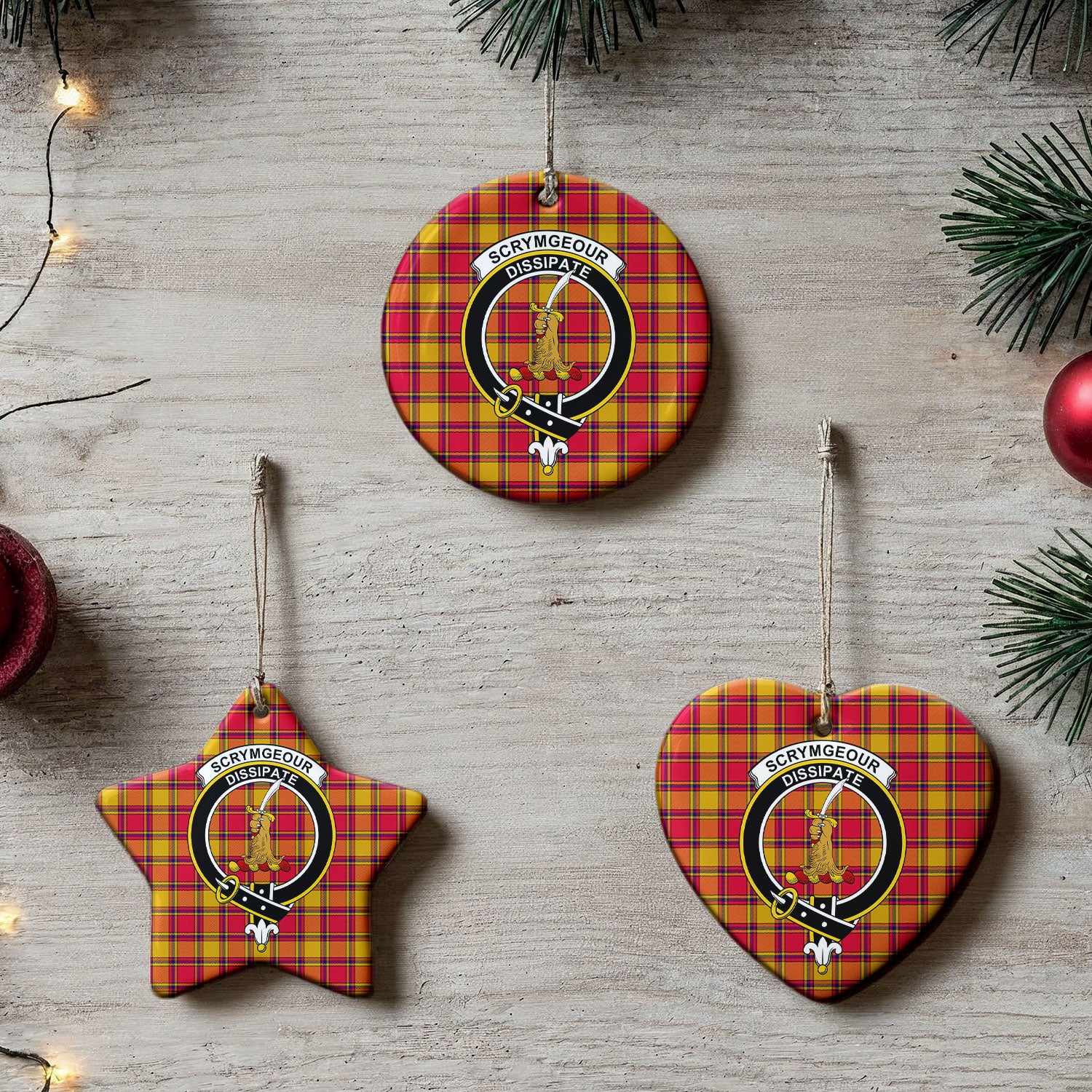 Scrymgeour Tartan Crest Christmas Ceramic Ornament