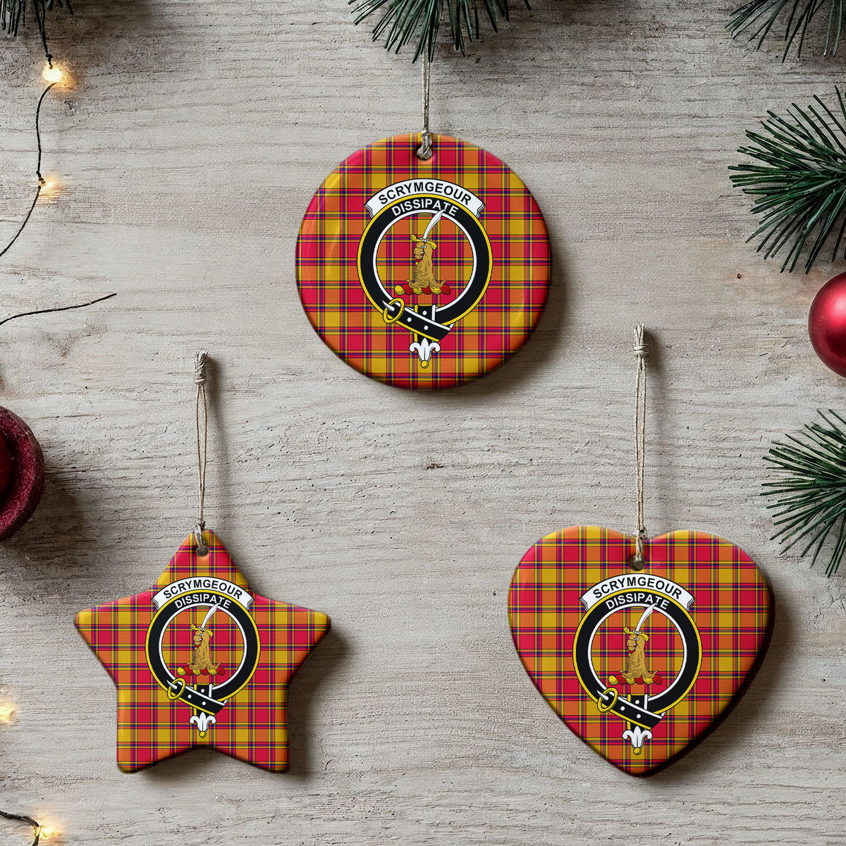 Scrymgeour Tartan Crest Christmas Ceramic Ornament