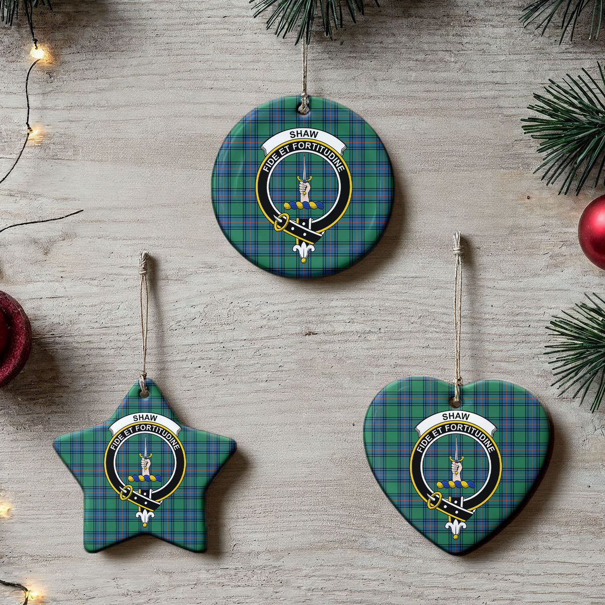Shaw Ancient Tartan Crest Christmas Ceramic Ornament