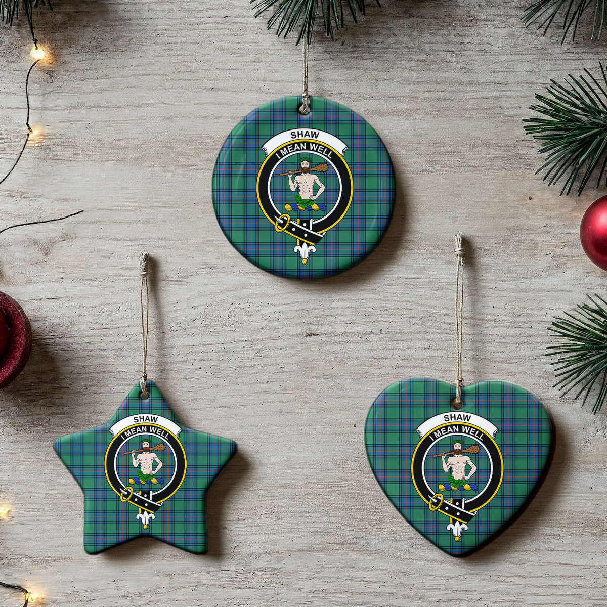Shaw (of Sauchie) Ancient Tartan Crest Christmas Ceramic Ornament