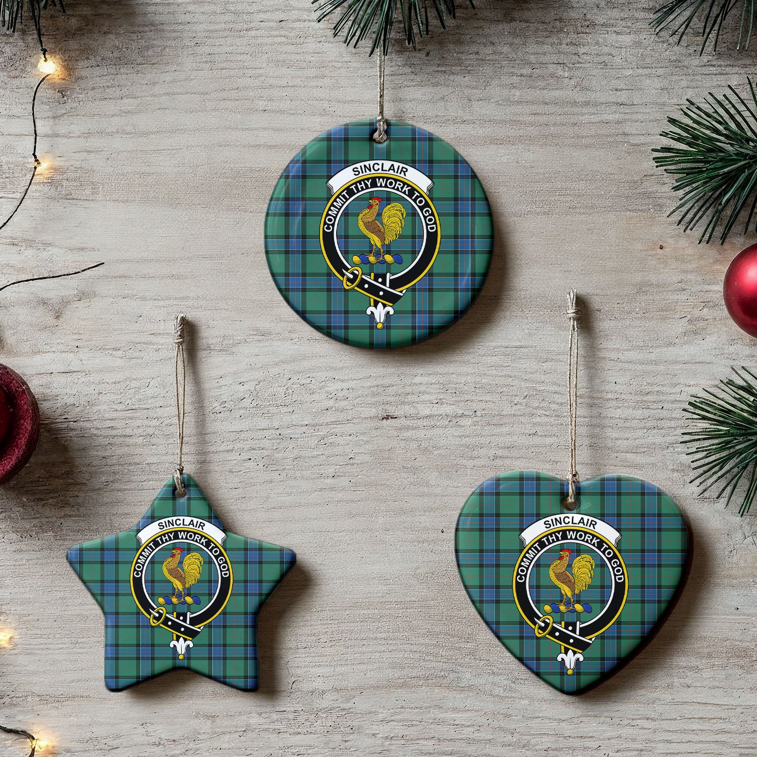 Sinclair Hunting Ancient Tartan Crest Christmas Ceramic Ornament