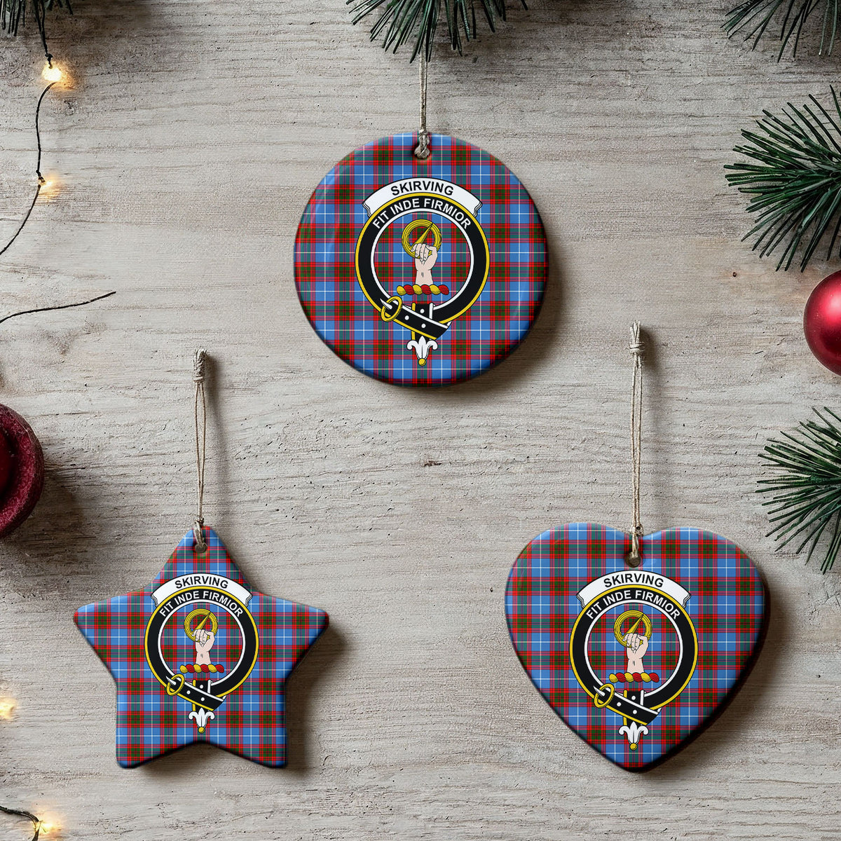 Skirving Tartan Crest Christmas Ceramic Ornament