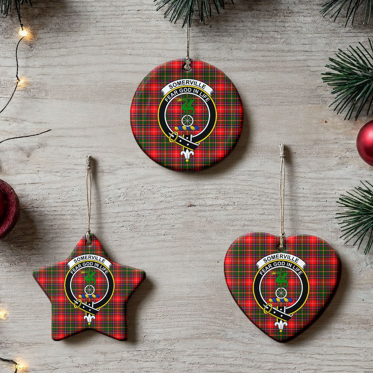Somerville Tartan Crest Christmas Ceramic Ornament