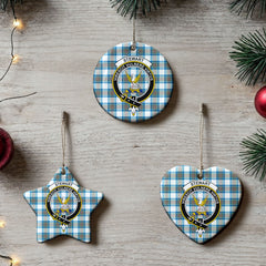 Stewart Muted Blue Tartan Crest Christmas Ceramic Ornament