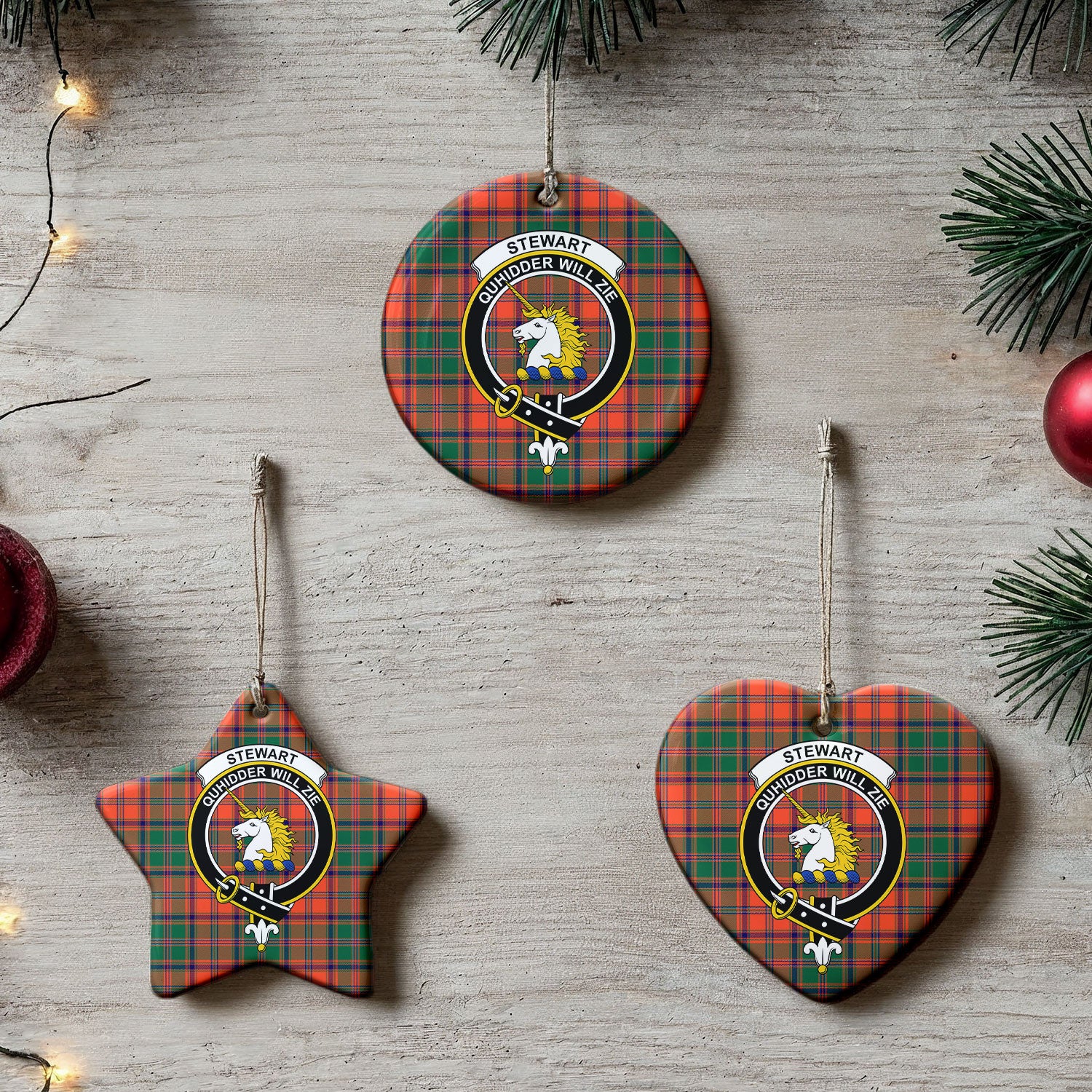 Stewart of Appin Ancient Tartan Crest Christmas Ceramic Ornament