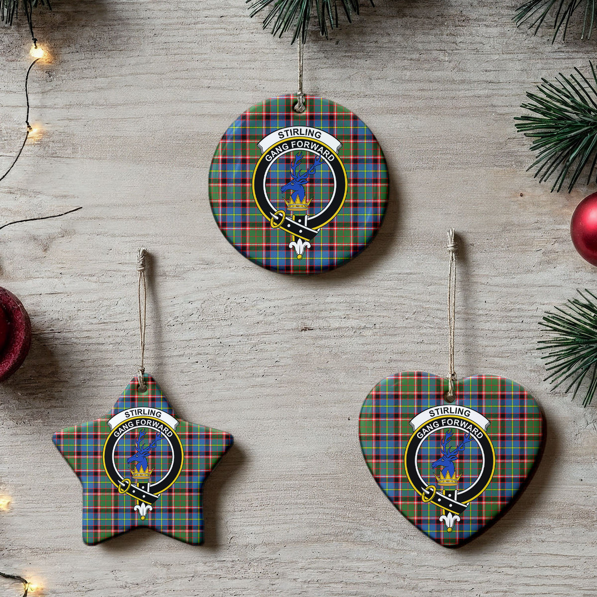 Stirling (of Cadder-Present Chief) Tartan Crest Christmas Ceramic Ornament