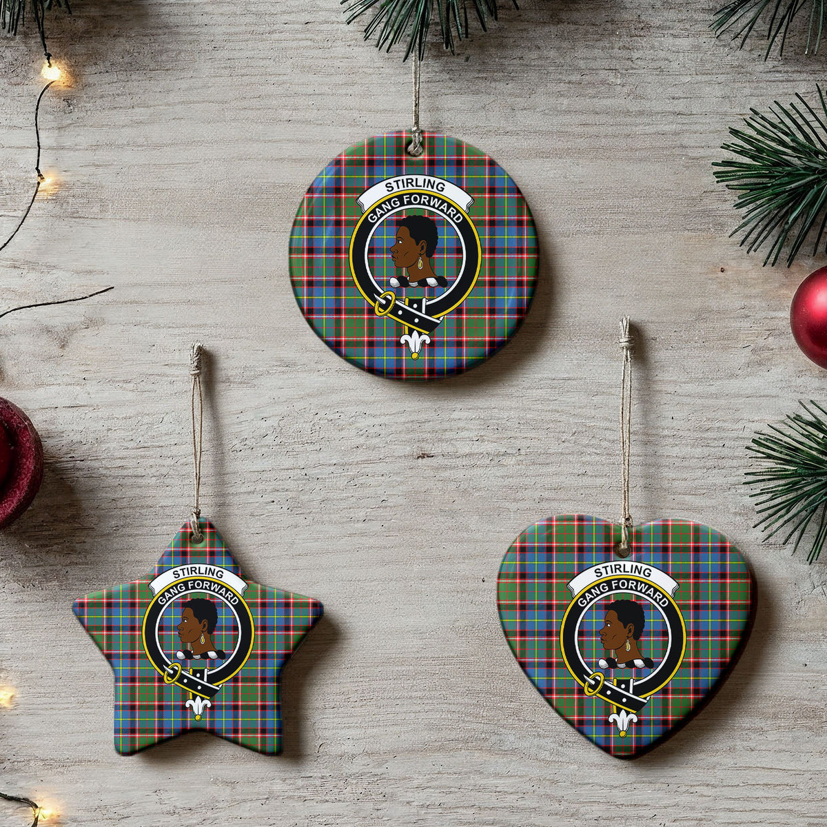 Stirling (of Keir) Tartan Crest Christmas Ceramic Ornament