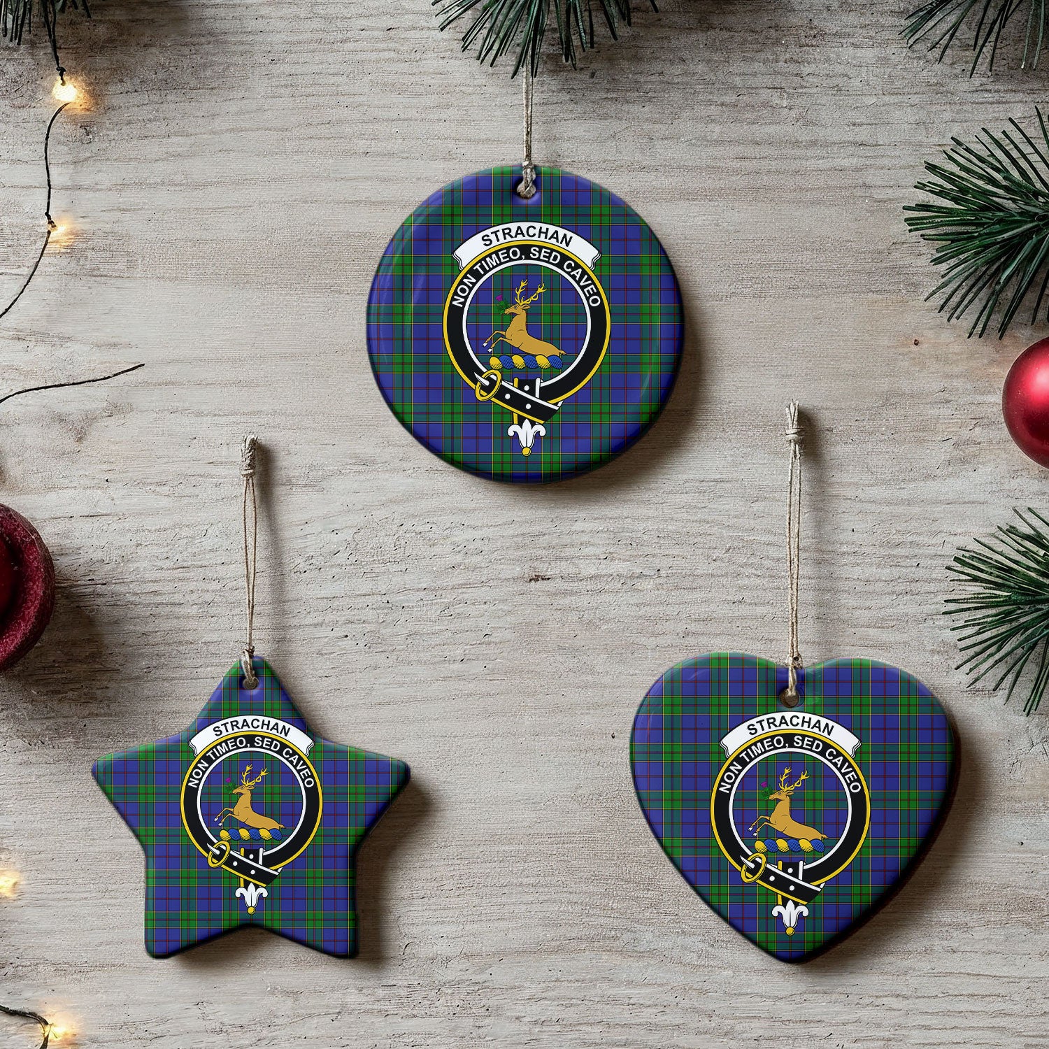 Strachan Tartan Crest Christmas Ceramic Ornament