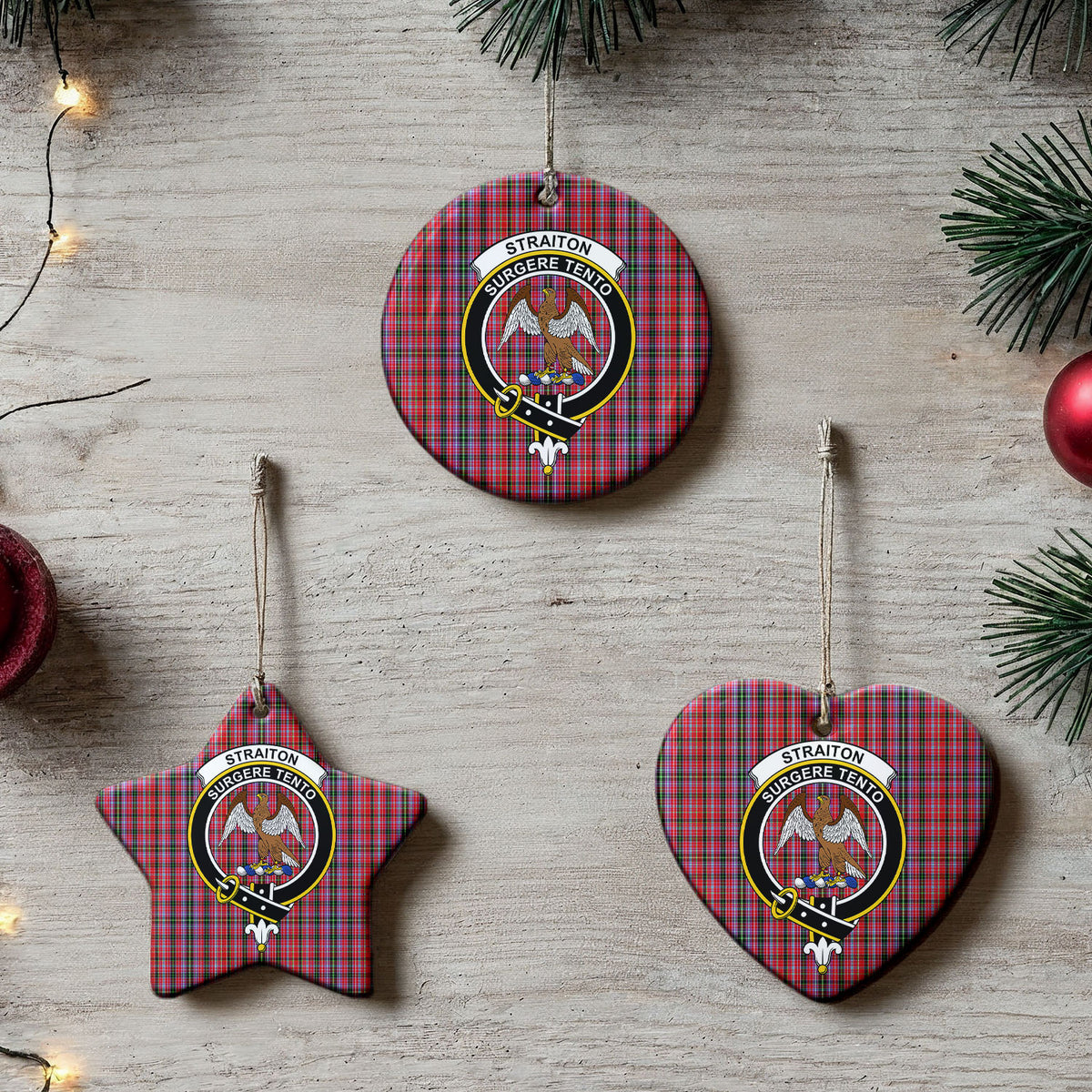 Straiton Tartan Crest Christmas Ceramic Ornament