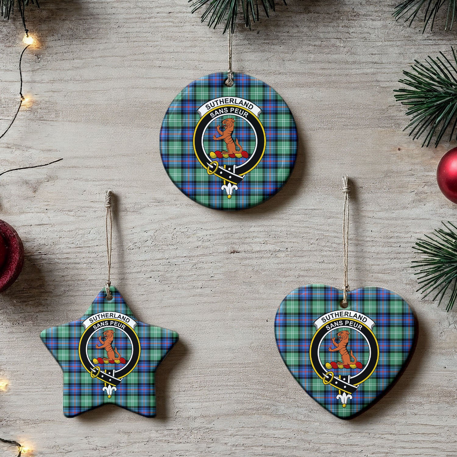 Sutherland Old Ancient Tartan Crest Christmas Ceramic Ornament