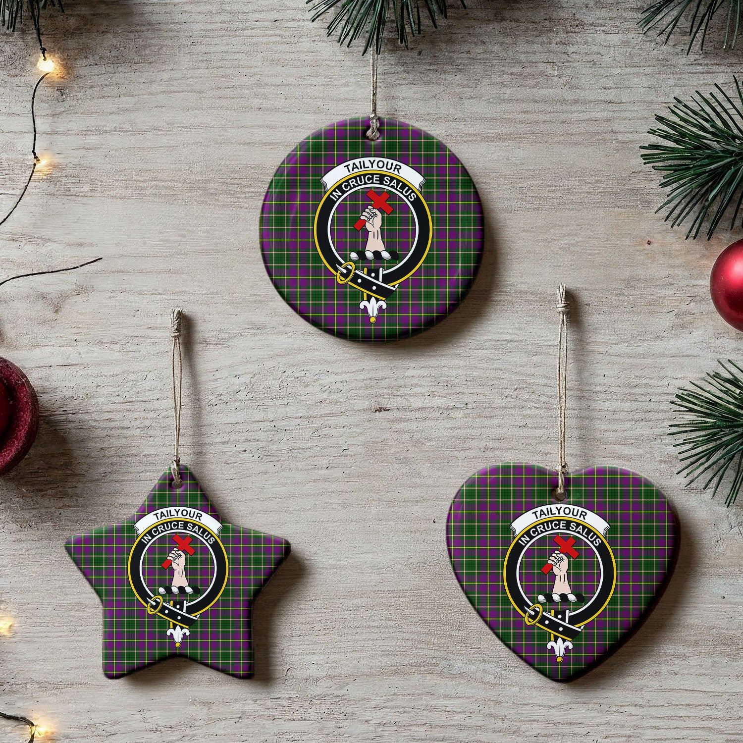 Tailyour (or Taylor) Tartan Crest Christmas Ceramic Ornament