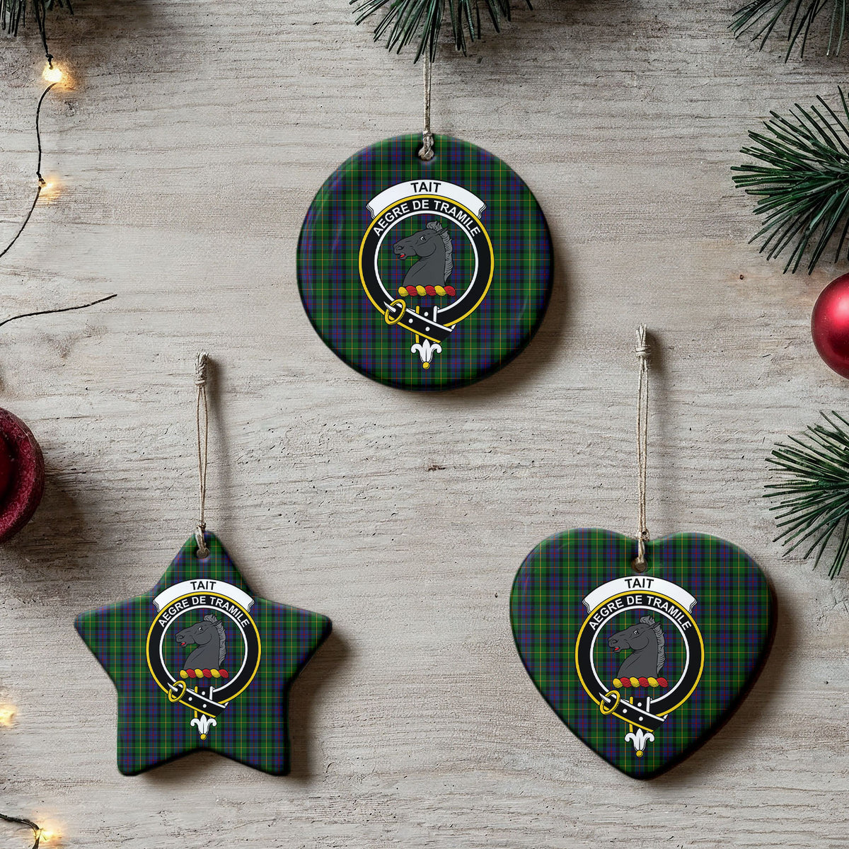 Tait Tartan Crest Christmas Ceramic Ornament