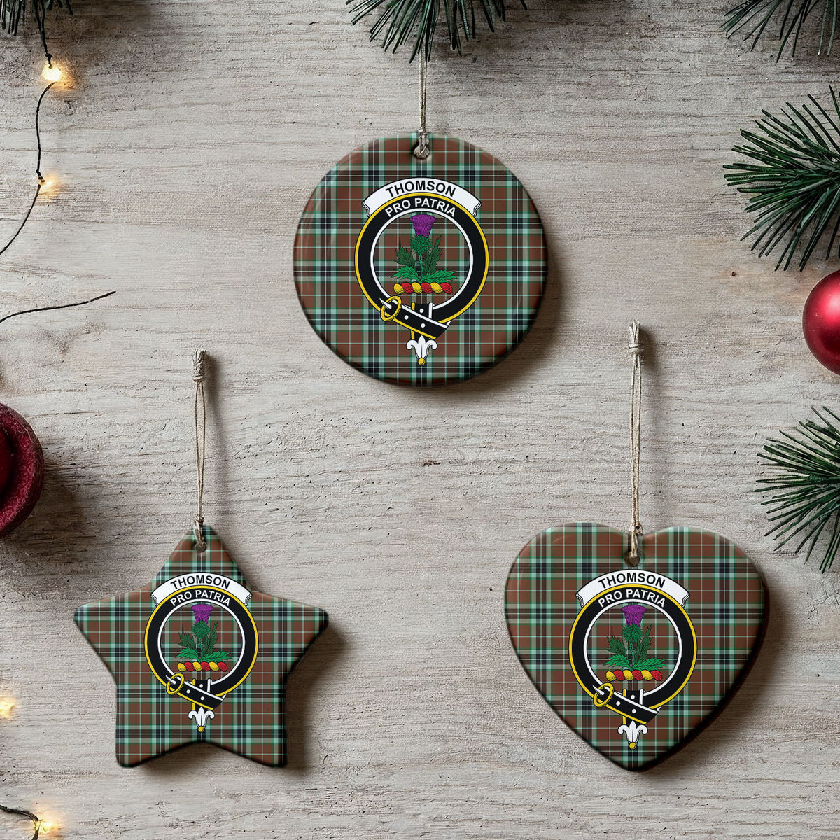 Thomson Hunting Modern Tartan Crest Christmas Ceramic Ornament