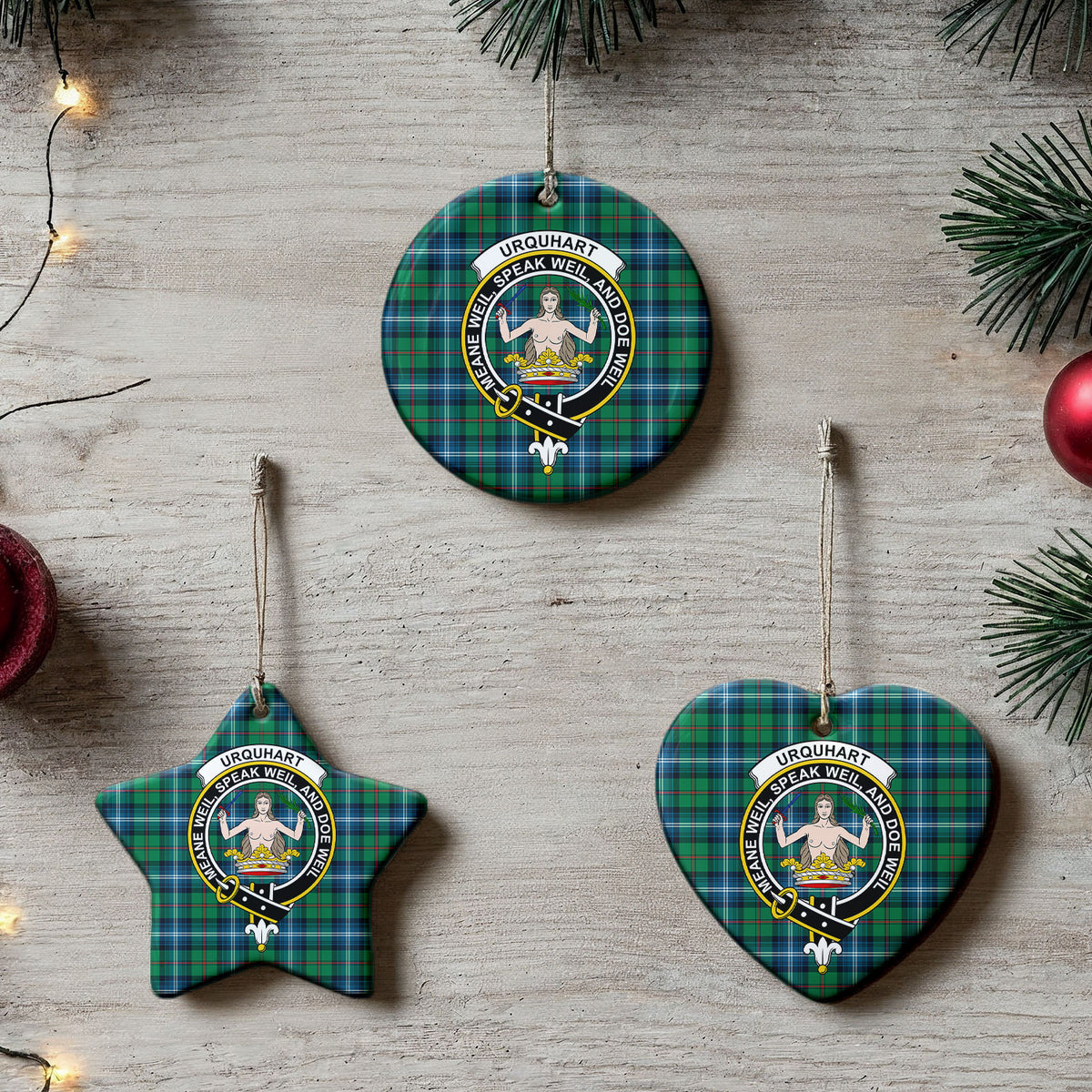 Urquhart Ancient Tartan Crest Christmas Ceramic Ornament