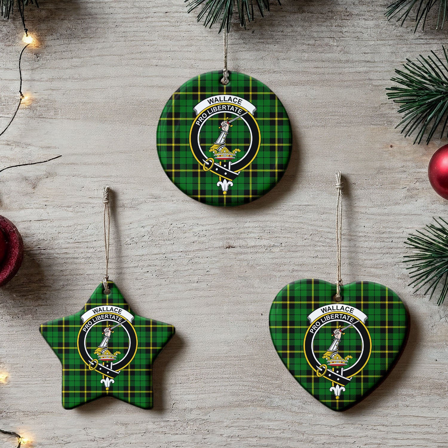 Wallace Hunting Modern Tartan Crest Christmas Ceramic Ornament