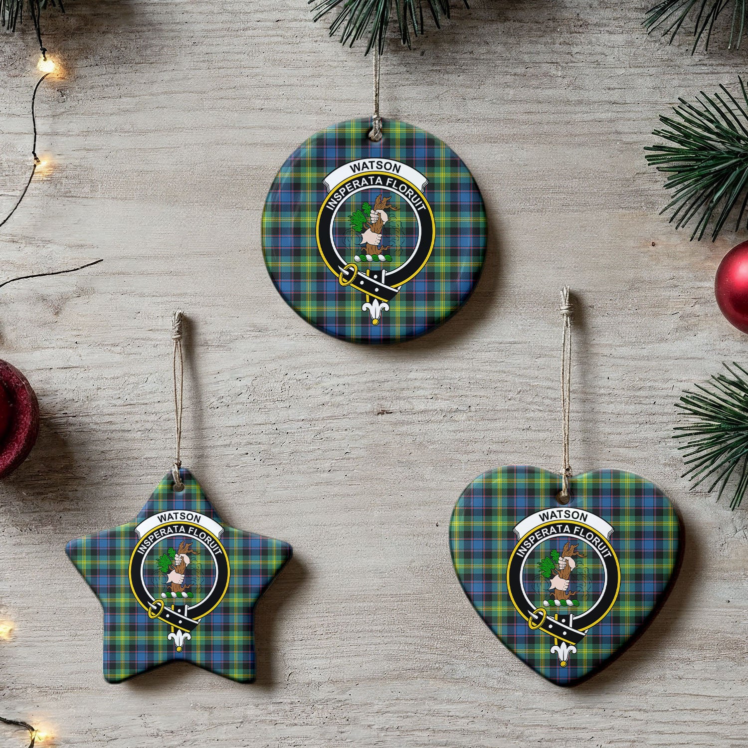 Watson Ancient Tartan Crest Christmas Ceramic Ornament