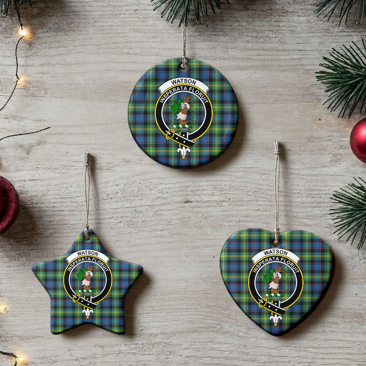 Watson Ancient Tartan Crest Christmas Ceramic Ornament