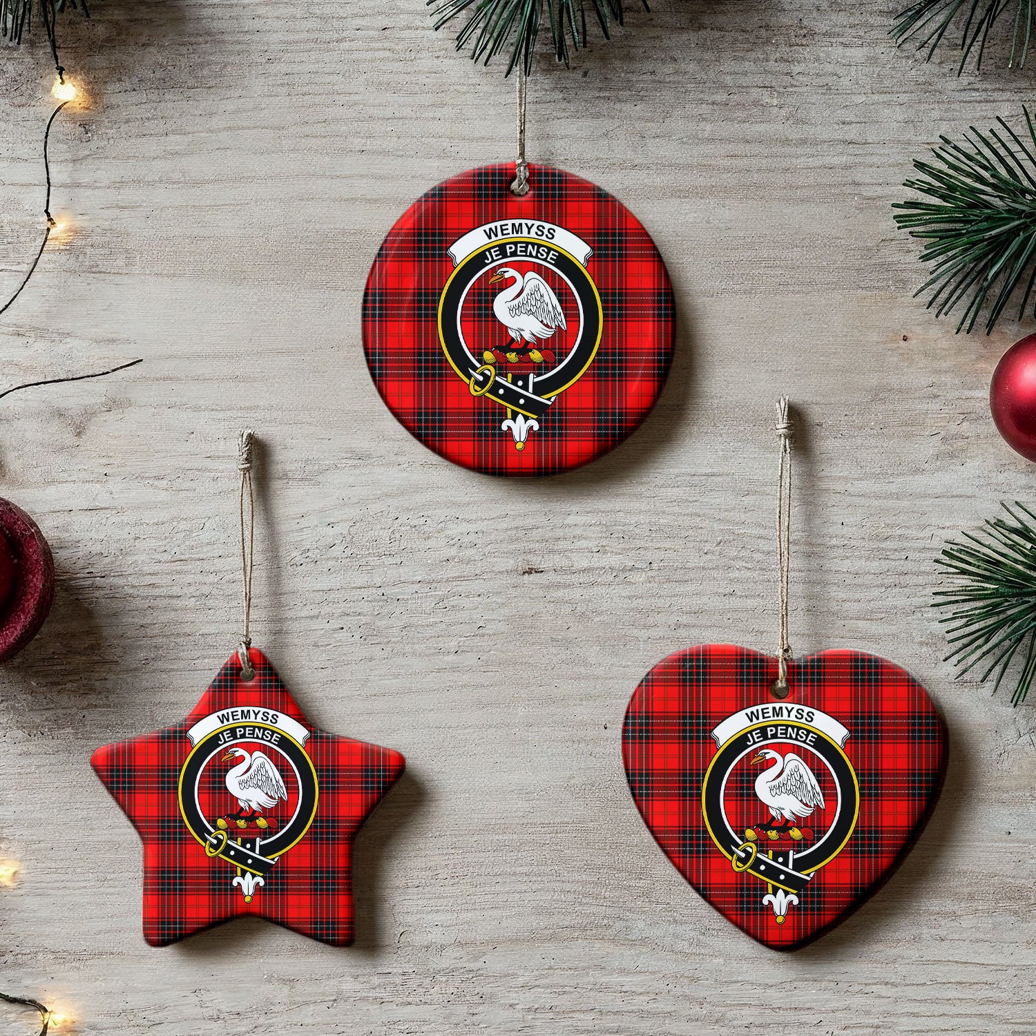 Wemyss Modern Tartan Crest Christmas Ceramic Ornament