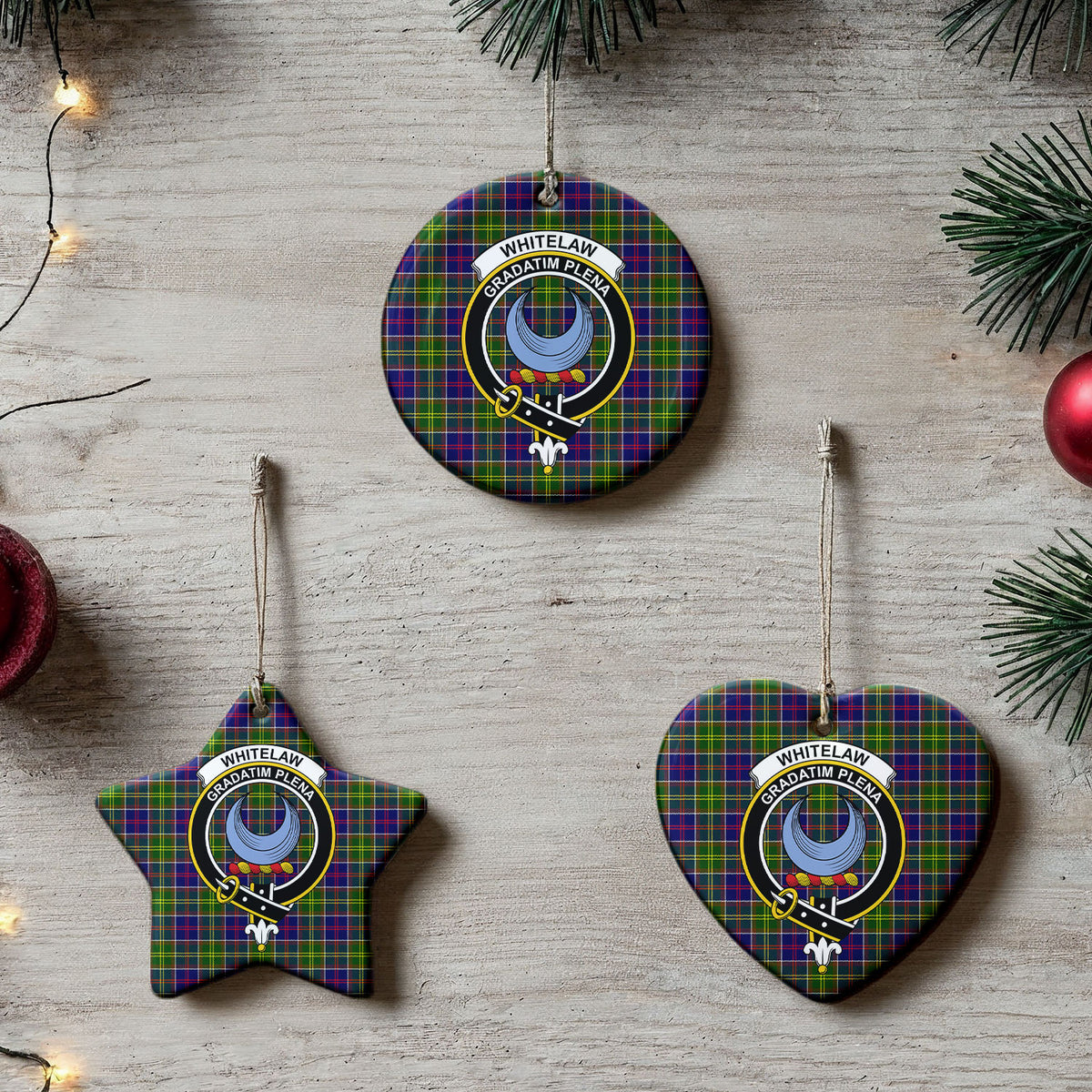 Whitelaw Tartan Crest Christmas Ceramic Ornament