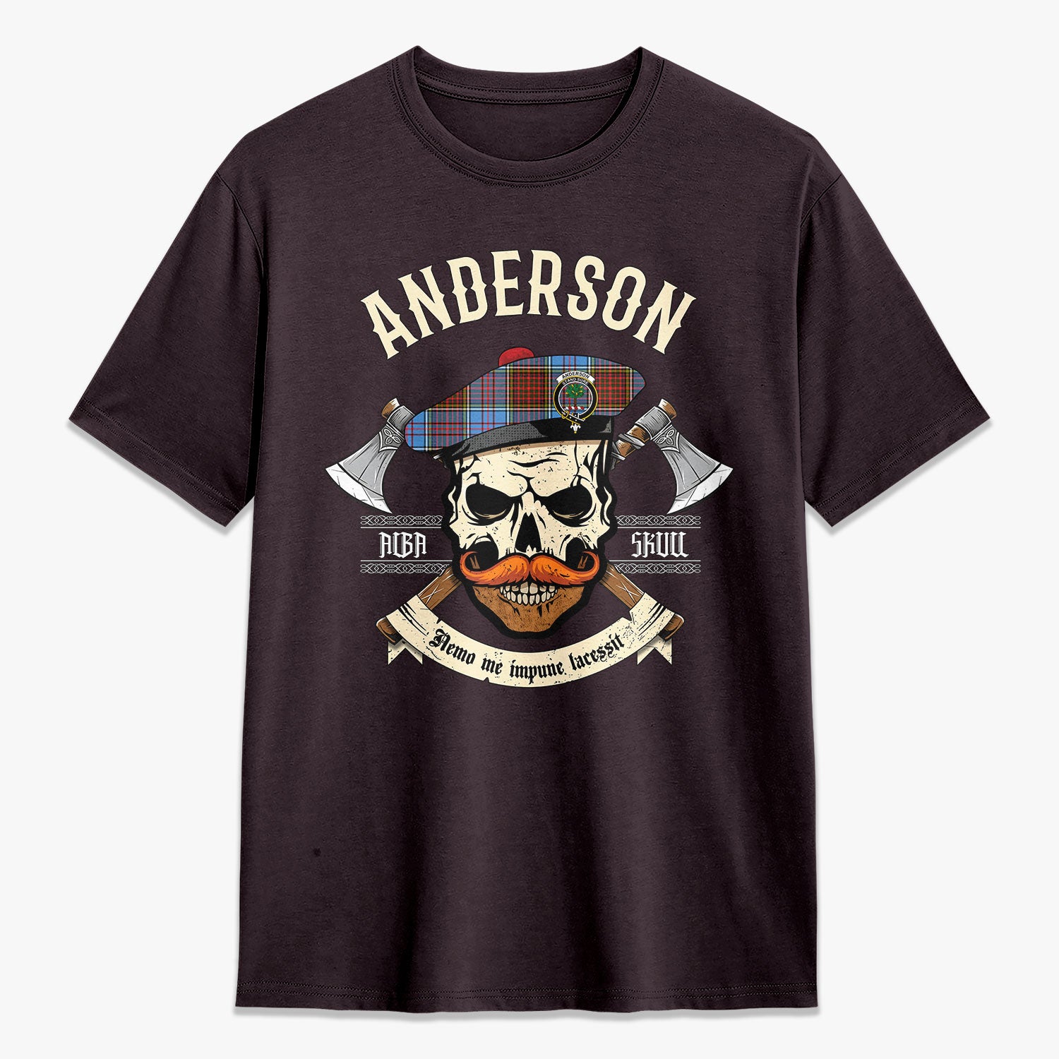 Anderson Modern Tartan Crest 2D T-shirt - Alba Skull Style