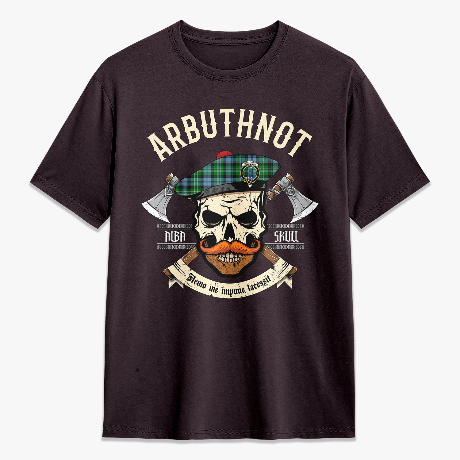 Arbuthnot Ancient Tartan Crest 2D T-shirt - Alba Skull Style