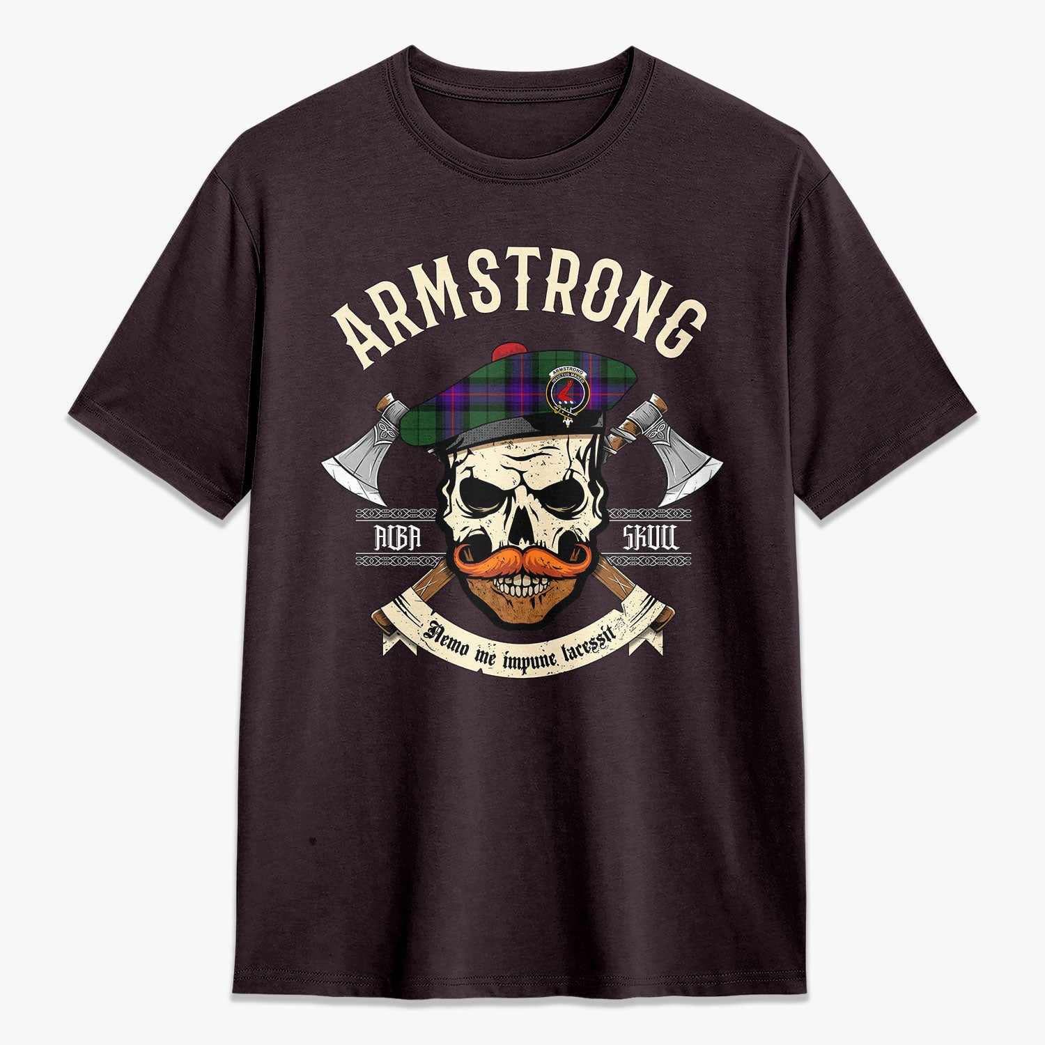 Armstrong Modern Tartan Crest 2D T-shirt - Alba Skull Style